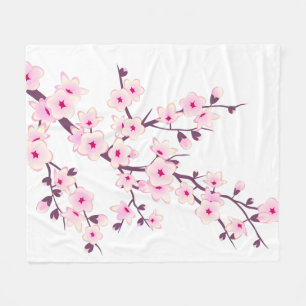 Blommigt Cherry Blommar Rosa White Fleecefilt