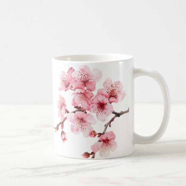 Blommigt Cherry Blommar Rosa White Kaffemugg (Höger)