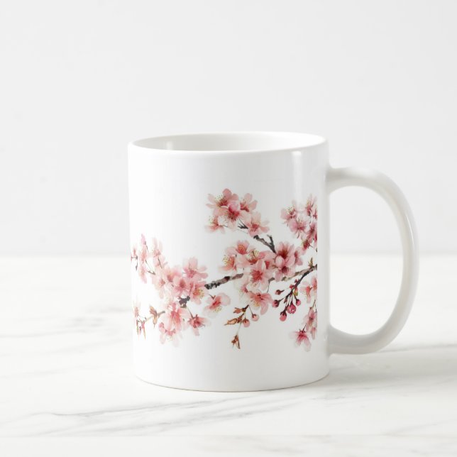 Blommigt Cherry Blommar Rosa White Kaffemugg (Höger)