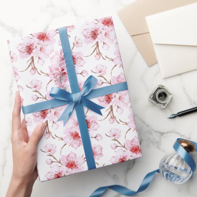 Blommigt Cherry Blommar Rosa White Presentpapper (Gifting)