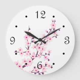 Blommigt Cherry Blommar Rosa White Stor Klocka