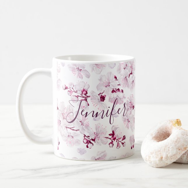Blommigt Cherry Blommar Sakura eget namn Girly Kaffemugg (Med munk)