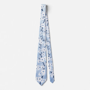 Blommigt Cherry Blommar White Blue Mönster Slips