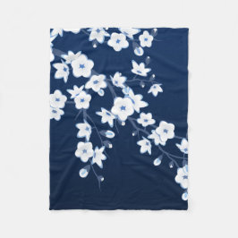 Blommigt Cherry Blommars Blue White Fleecefilt
