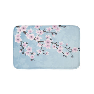 Blommigt Cherry Blommars Dusky Rosa Blek Blue Blom Badrumsmatta
