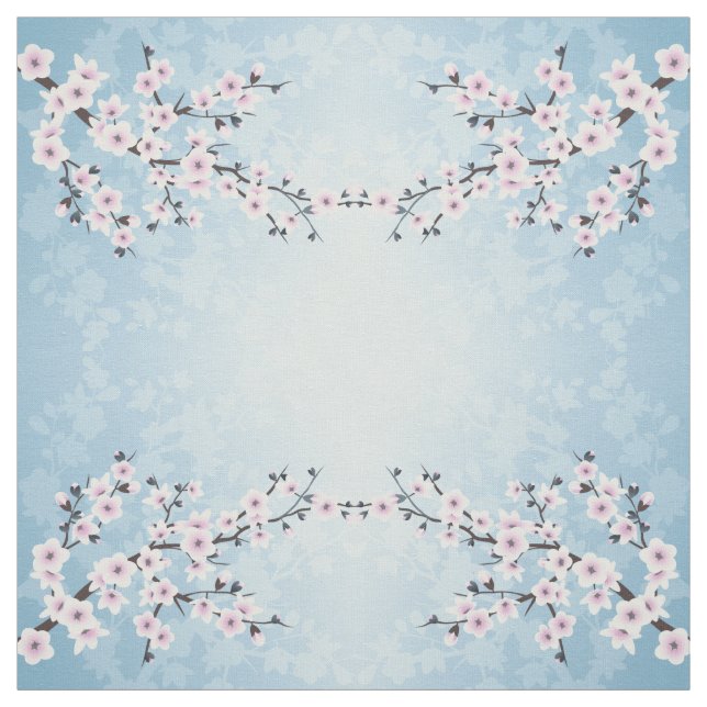 Blommigt Cherry Blommars Dusky Rosa Blek Blue Patt Tyg (Provkarta)