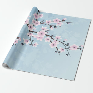Blommigt Cherry Blommars Dusky Rosa Blek Blue Presentpapper