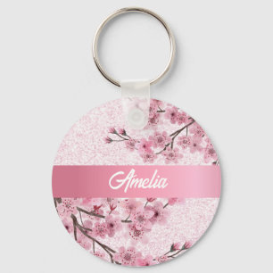 Blommigt Cherry Blommars Faux Pastel Rosa Glitter Nyckelring
