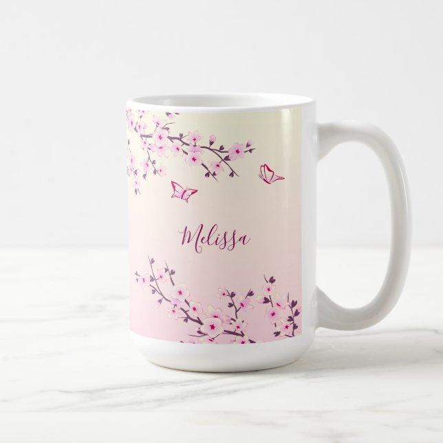 Blommigt Cherry Blommars Monogram Rosa Kaffemugg (Höger)
