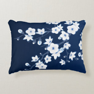 Blommigt Cherry Blommars Navy Blue White Prydnadskudde