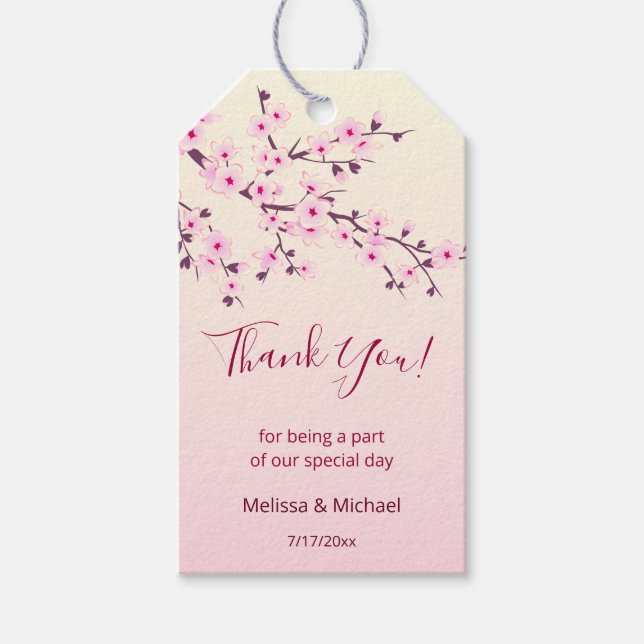 Blommigt Cherry Blommars Tack Presentetikett (Framsidan)