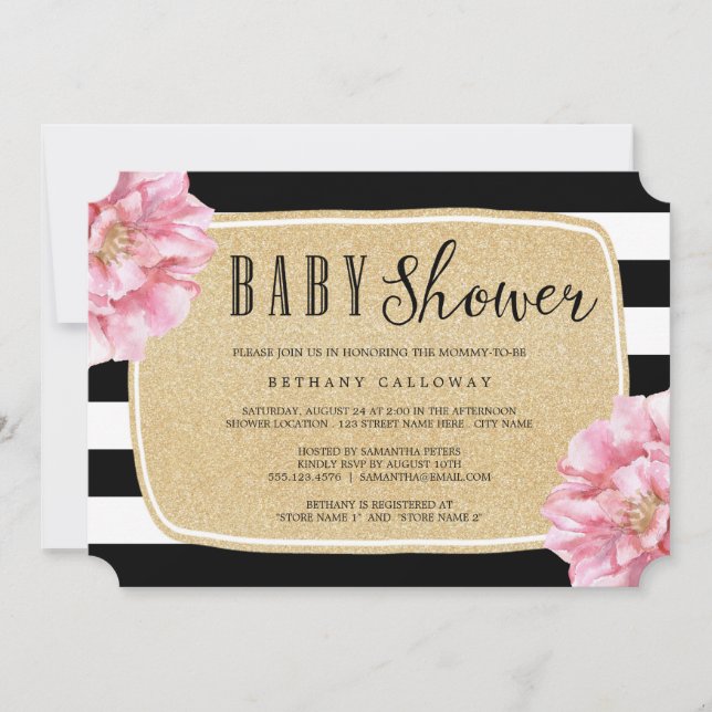 Blommigt Chic Babykläder/champagne Inbjudningar (Framsida)