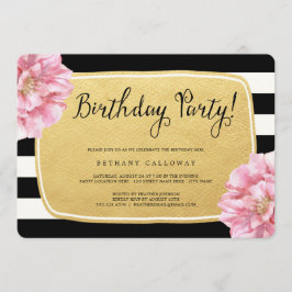 Blommigt Chic Birthday Inbjudan / Faux Gold Foil