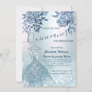 Blommigt chic blue dress glittery ombre inbjudningar