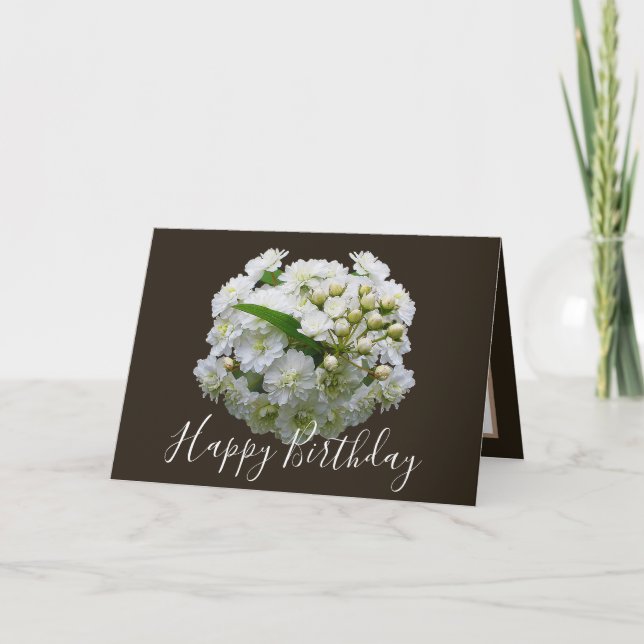 Blommigt Chic Bouquet White Spirea Blommigt Birthd Kort (Framsida)