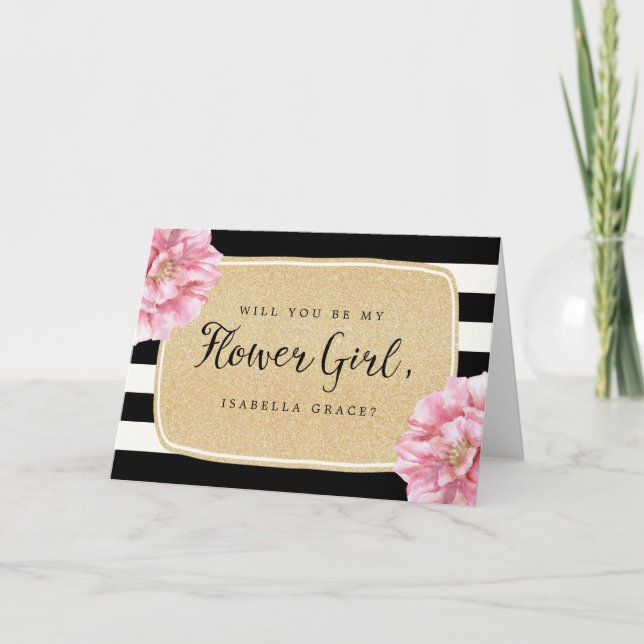 Blommigt Chic Namn Flower Girl Card/Champagne Inbjudan (Framsida)