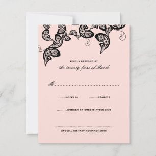 Blommigt Chic Peacock Black Rosa Bröllop OSA Card Kort