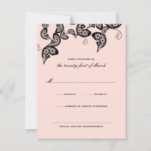 Blommigt Chic Peacock Black Rosa Bröllop OSA Card Kort