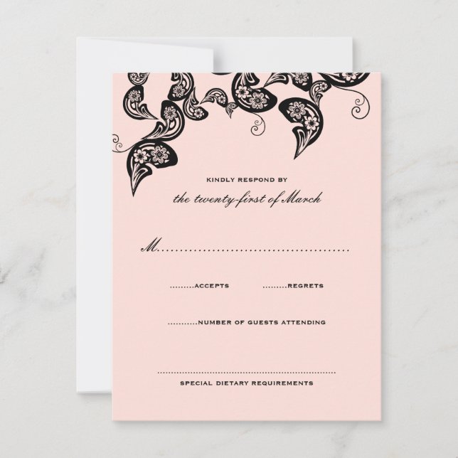 Blommigt Chic Peacock Black Rosa Bröllop OSA Card Kort (Framsida)