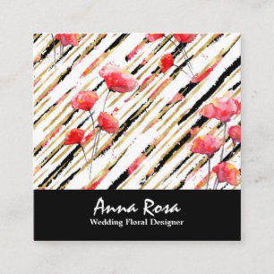 *~* Blommigt Chic Red Poppy Black White Glitter Fo Fyrkantigt Visitkort