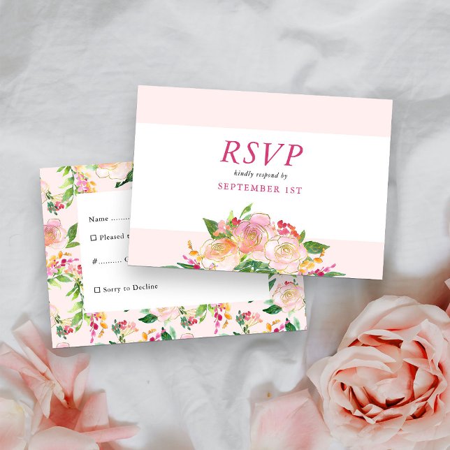 Blommigt Chic Rosa och Guld Flowers OSA Kort (Pretty RSVP card from my Floral Chic Quinceanera Collection
)
