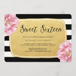 Blommigt Chic Sweet 16 Birthday Inbjudan / Faux Fo