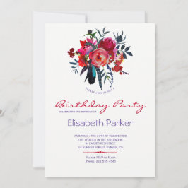 Blommigt chic vattenfärgsbouquet-födelsedagsfest inbjudningar
