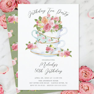 Blommigt China Tea Kopp Birthday Tea Party bjudan Inbjudningar