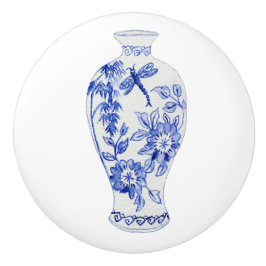 Blommigt Chinoiserie Blue White Dragonfly Ginger B Knopp