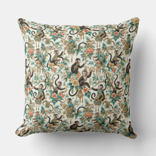 Blommigt Chinoiserie Monkey Kudde