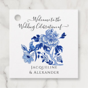 Blommigt Chinoiserie Navy Blue White Bird Bröllop Gåvor Etiketter