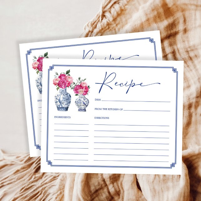 Blommigt Chinoiserie Porcelain Möhippa Recept Card (Skapare uppladdad)