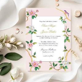 Blommigt Chinoiserie Rosa & white Bröllop Inbjudningar