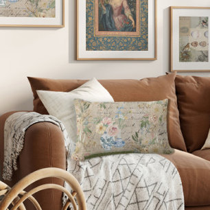 Blommigt Chinoiserie Vintage Blue White Vas Cottag Lumbarkudde