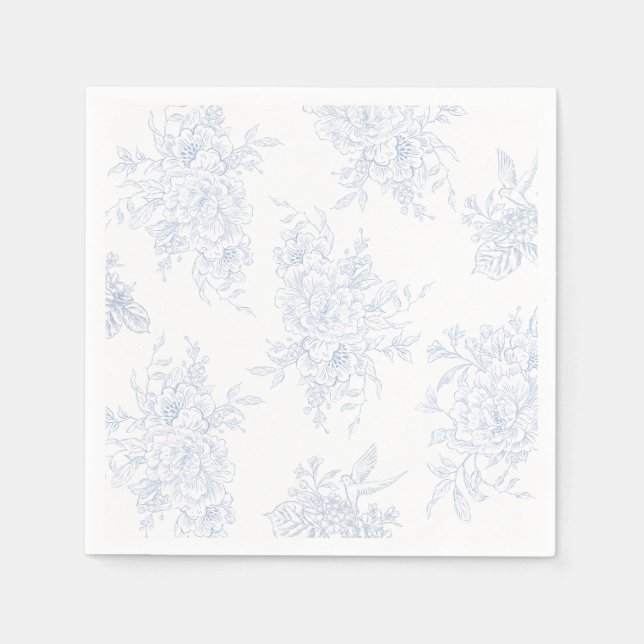 Blommigt Chintz Chinoiserie Blue Toile Bröllop Pappersservett (Framsidan)