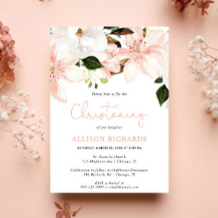 Blommigt Christening lilies  rosa vit grönare Inbjudningar