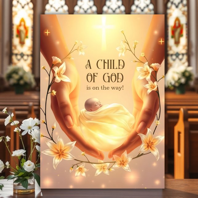 Blommigt Christian Child of God Baby Shower Inbjudningar (Christian Baby Shower Invitation Personalized Religious Baby Celebration A Child of God)