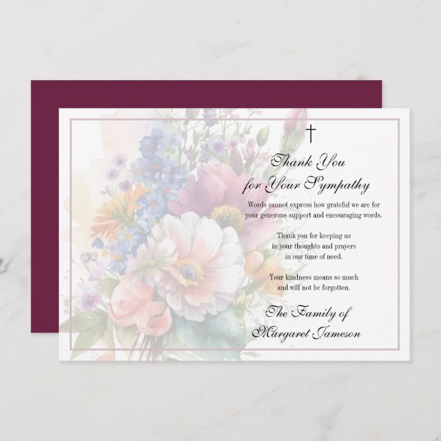 Blommigt Christian Funeral Sympathy Tack (Fram/baksida)