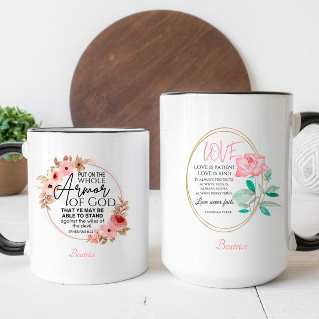Blommigt Christian Inspirational Bible Verse Kaffemugg (Skapare uppladdad)