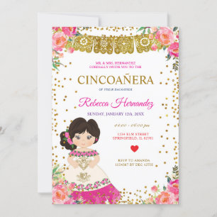 Blommigt CINCOAÑERA Royal Rosa Mexiko Inbjudningar