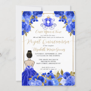Blommigt Cinderella Princess Royal Blue Quinceaner Inbjudningar