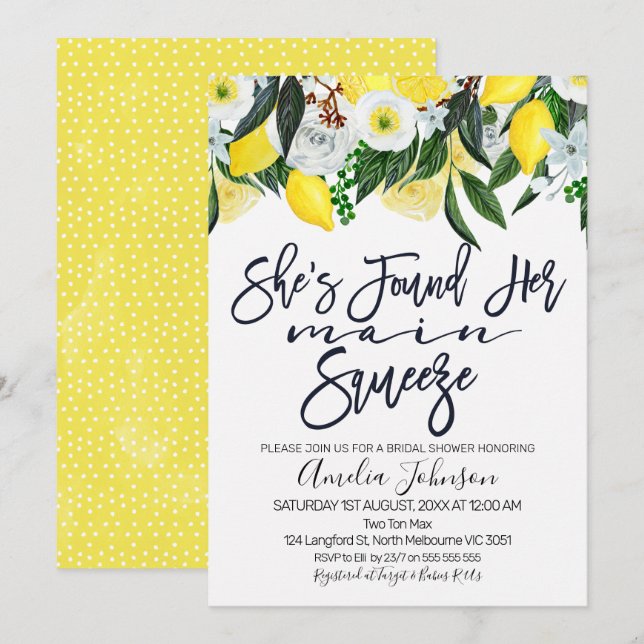 Blommigt Citon-huvudklämning inbjudningskort för m (Fram/baksida)