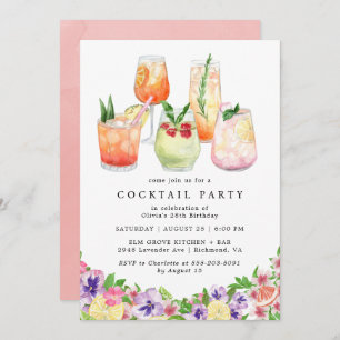Blommigt Citrus Roligt Summer Cocktail Party Bir Inbjudningar