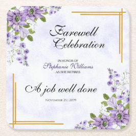 Blommigt Classic Elegant Kvinnors Farewell Party Underlägg Papper Kvadrat