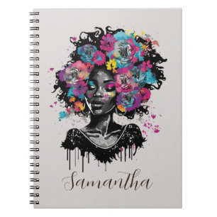 Blommigt Classy Afro Woman Anteckningsbok