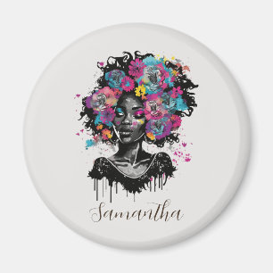 Blommigt Classy Afro Woman Magnet