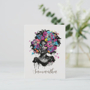 Blommigt Classy Afro Woman Vykort