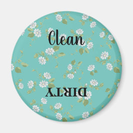 Blommigt Clean Dirty White Daisys Teal Dishwasher Magnet