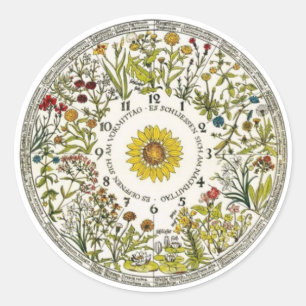 Blommigt Clock Garden Planting Runt Klistermärke