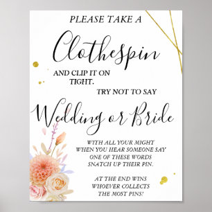 Blommigt Clothespin möhippa-spelsskylt Poster